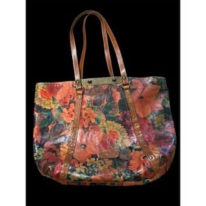 Patricia Nash Benvenuto Floral Distressed Leather Tote Shoulder Bag Studded
